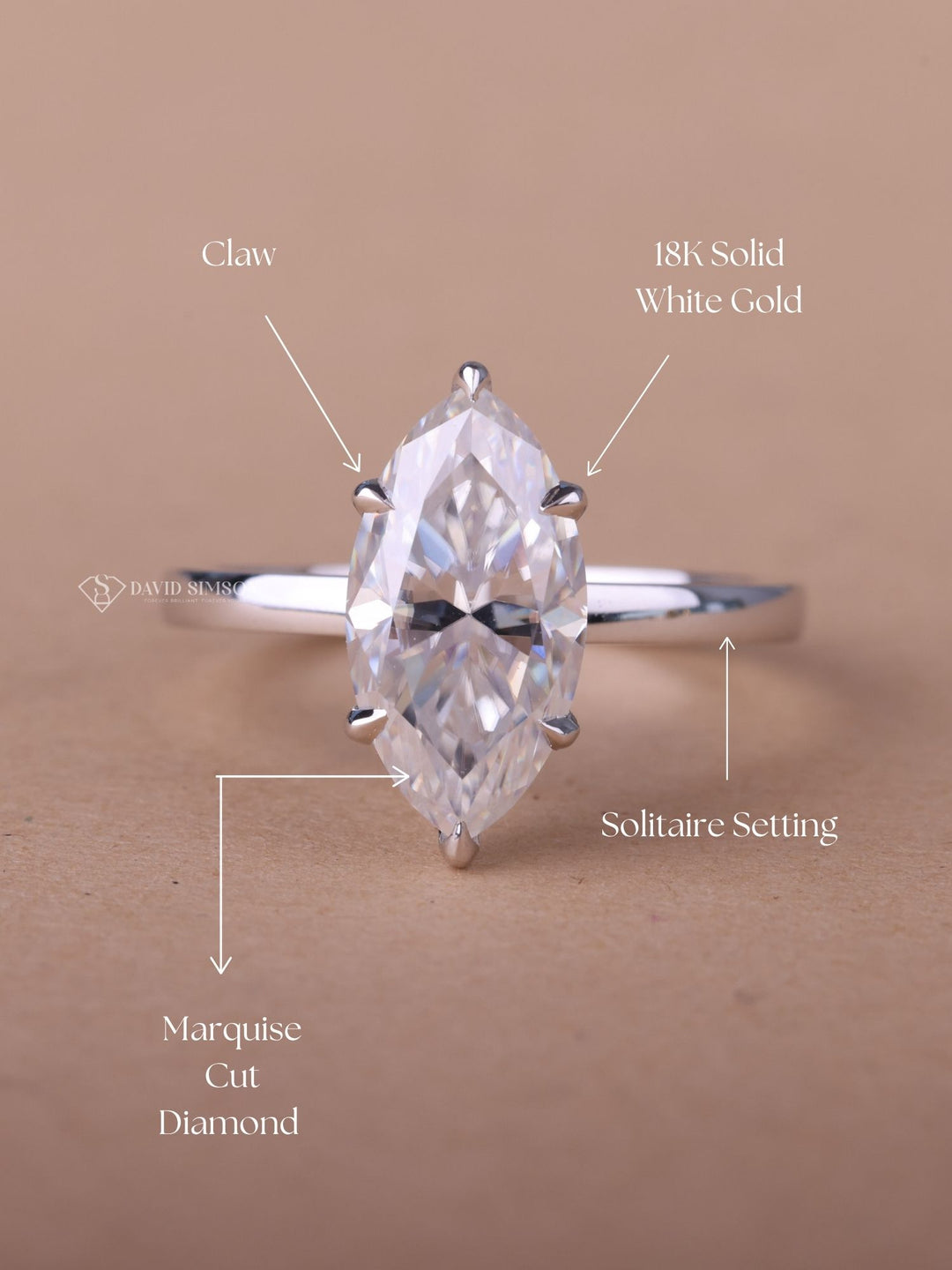 1.0CT-2.0CT Marquise Cut Moissanite Diamond Solitaire Engagement Ring