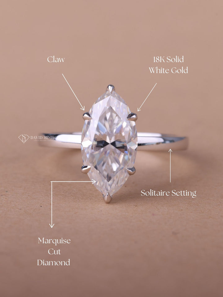 1.0CT-2.0CT Marquise Cut Moissanite Diamond Solitaire Engagement Ring
