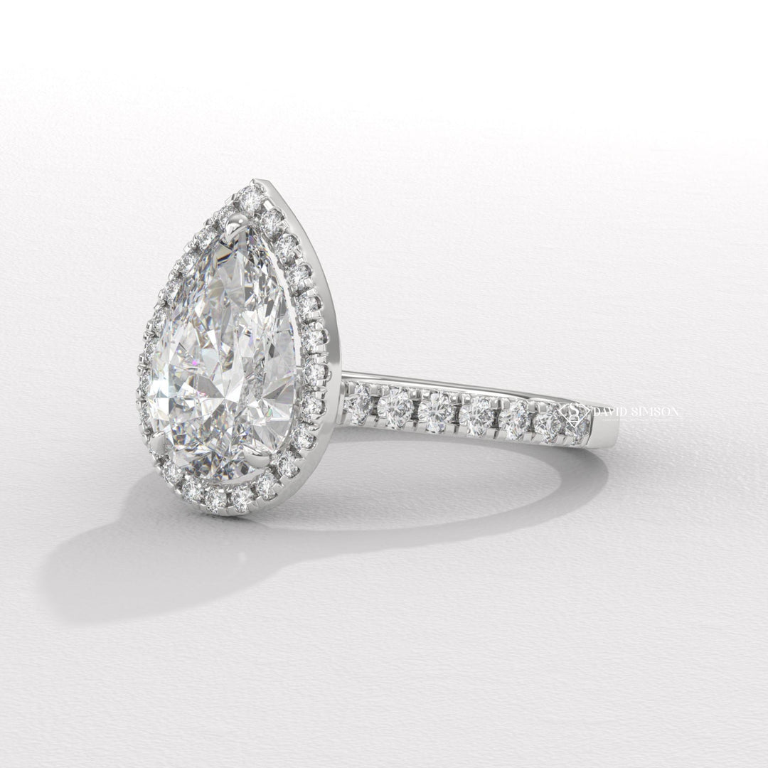 1.50CT-2.50CT Pear Moissanite Halo Diamond Bridge Set Engagement Ring