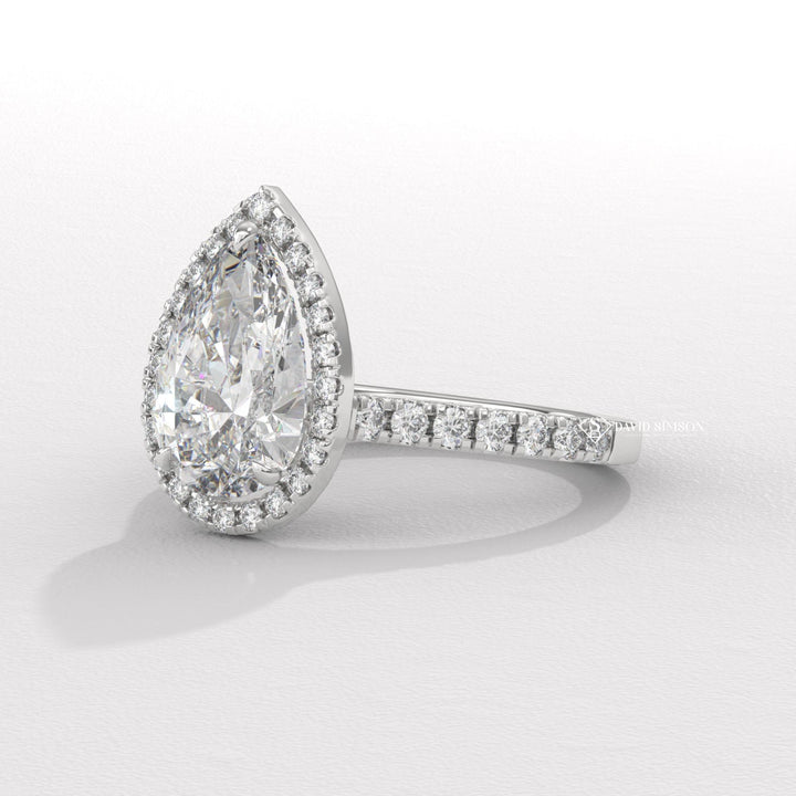 1.50CT-2.50CT Pear Moissanite Halo Diamond Bridge Set Engagement Ring