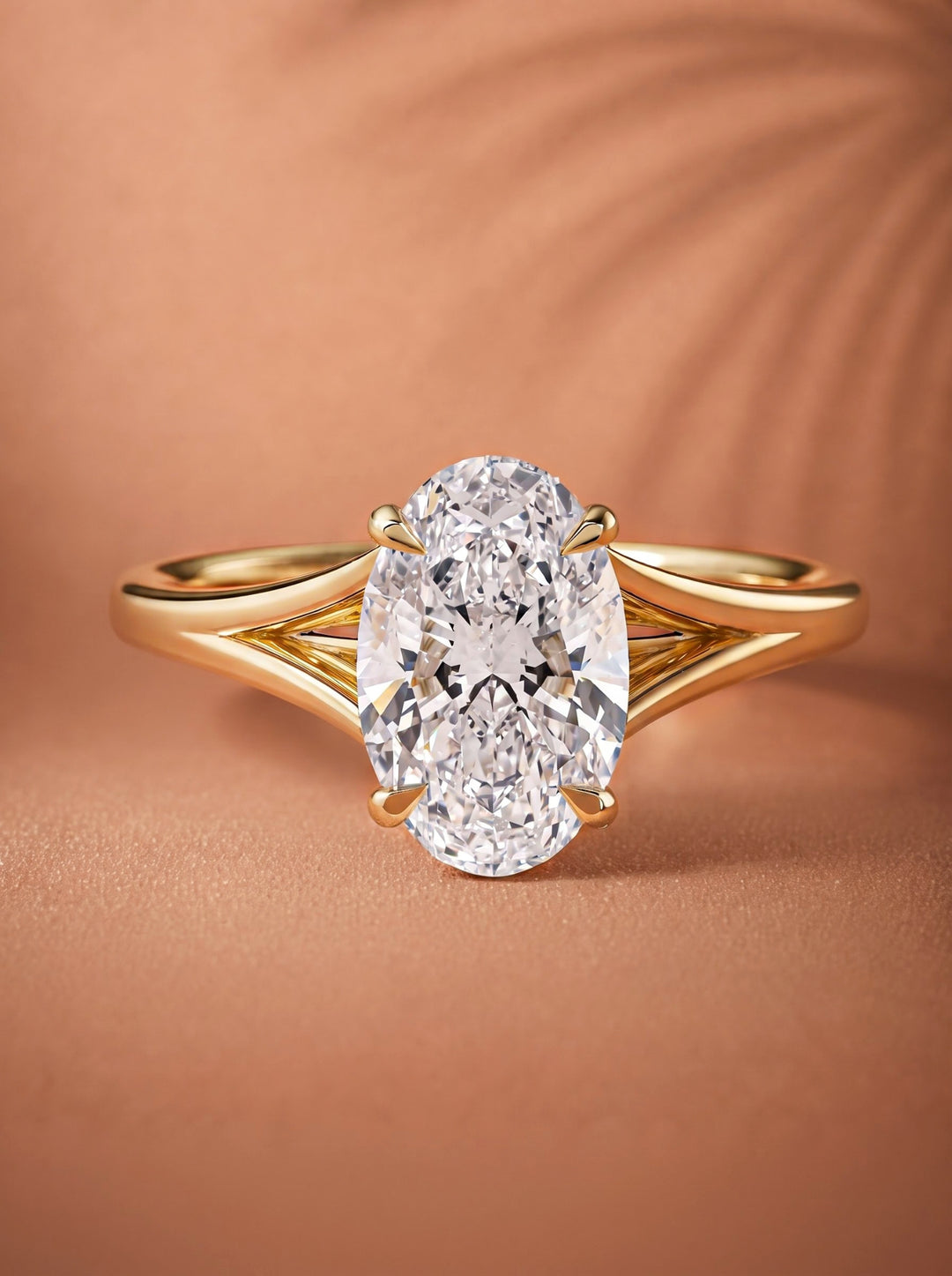 2.0CT-3.0CT Oval Lab Grown Diamond Cathedral Split Shank Engagement Ring