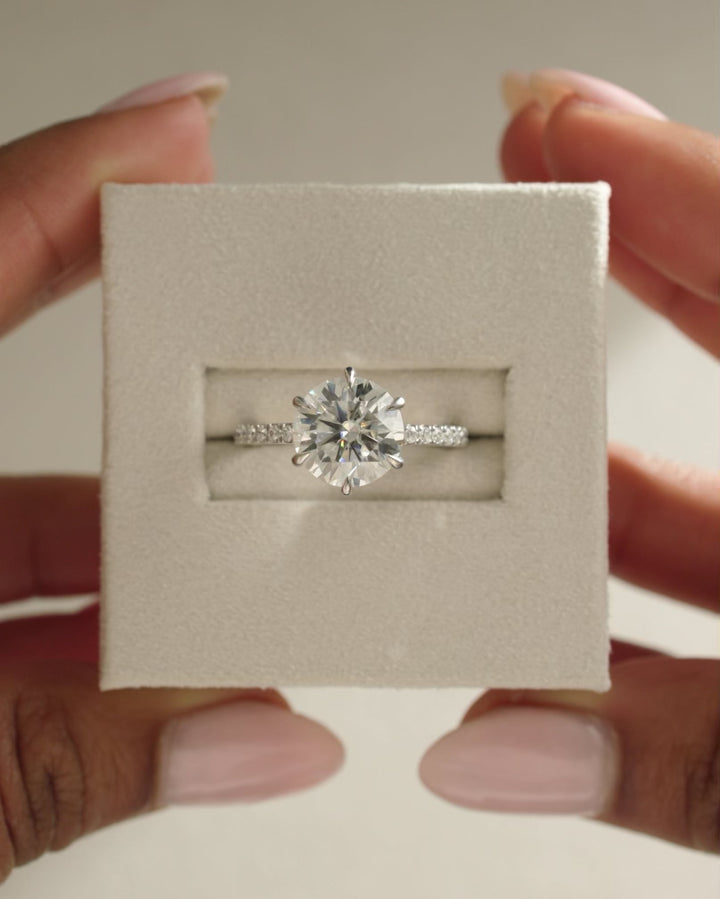 2.50 CT Round Cut Moissanite Hidden Halo &amp; Pave Engagement Ring