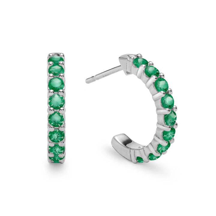 1.0CT Round Emerald Diamond May Birthstone Hoop Earrings