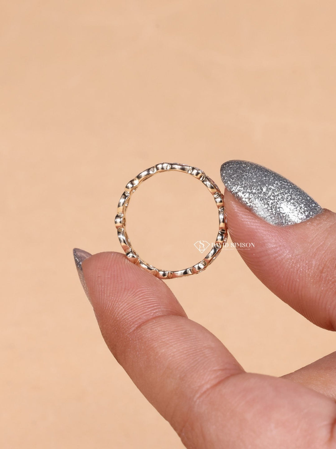 Round & Marquise Cut Moissanite Diamond Bezel Set Eternity Wedding Band