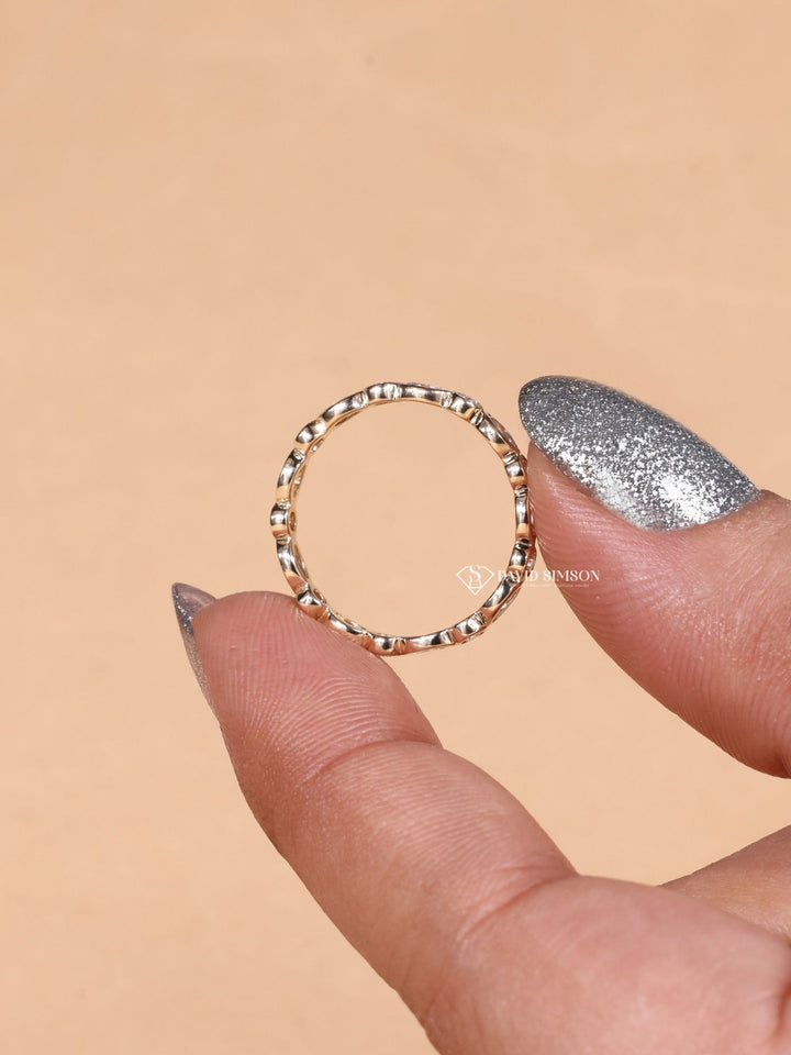 Round & Marquise Cut Moissanite Diamond Bezel Set Eternity Wedding Band