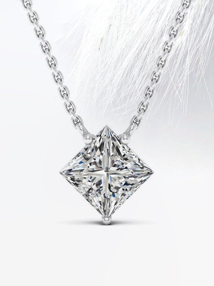 Princess Cut Moissanite Diamond Solitaire Colleen Necklace for Her