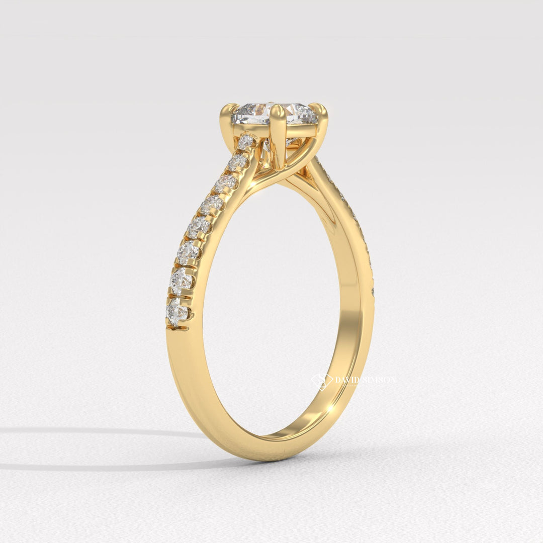 1.0CT-2.0CT Cushion Moissanite Diamond Pave Engagement Ring