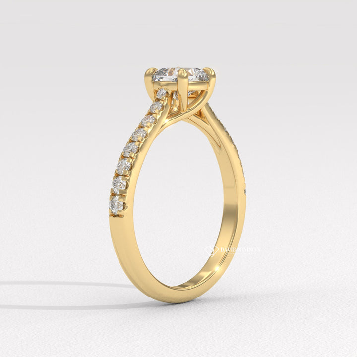 1.0CT-2.0CT Cushion Moissanite Diamond Pave Engagement Ring