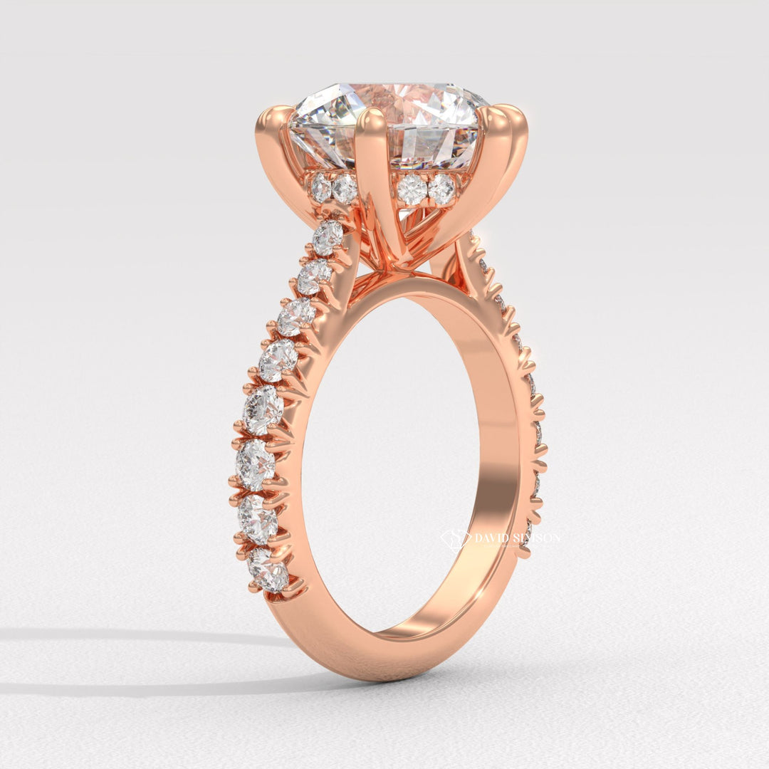 2.0CT-4.0CT Round Moissanite Cathedral Pave Diamond Engagement Ring