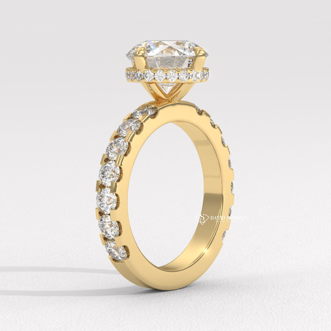 2.0CT-3.0CT Round Diamond Hidden Halo & Pave Engagement Ring