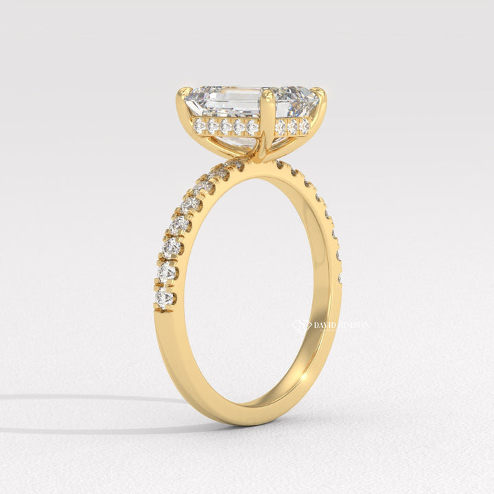 3.0CT-4.0CT Emerald Moissanite Diamond Hidden Halo Engagement Ring