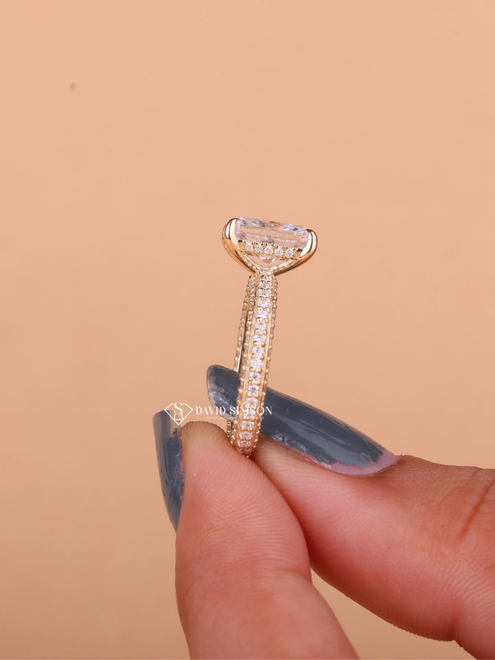 2.0CT-3.0CT Radiant Cut Moissanite Micro Pave Diamond Engagement Ring