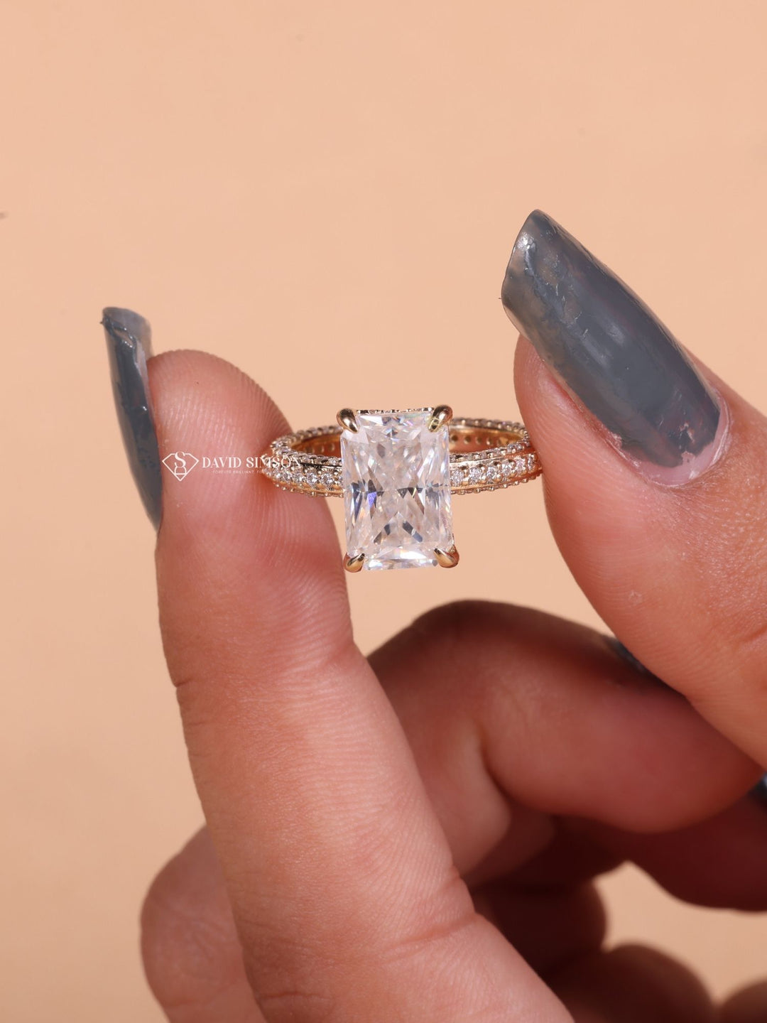 3.0CT-4.0CT Radiant Cut Moissanite Diamond Micro Pave Engagement Ring