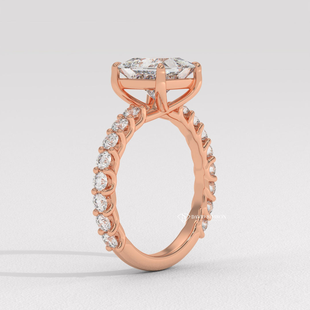 2.50CT-3.50CT Princess Moissanite Diamond Pave Engagement Ring