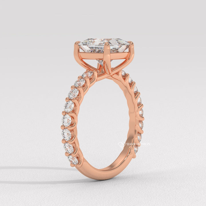 2.50CT-3.50CT Princess Moissanite Diamond Pave Engagement Ring