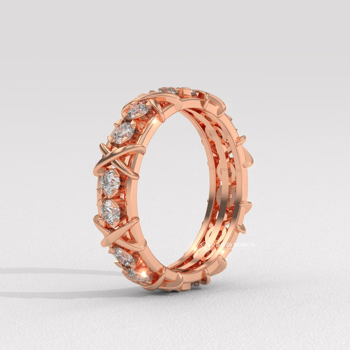 4.0mm Round Cut Moissanite Diamond Cross Style Wedding Band