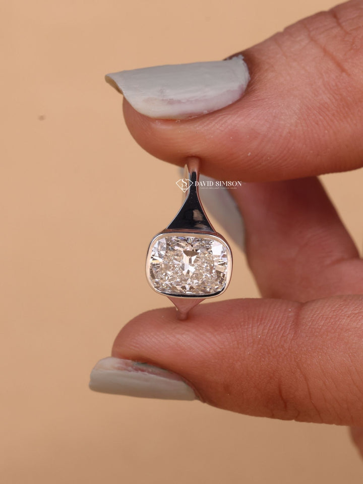 3.50CT-4.50CT Elongated Cushion Cut Moissanite Diamond Bezel Engagement Ring