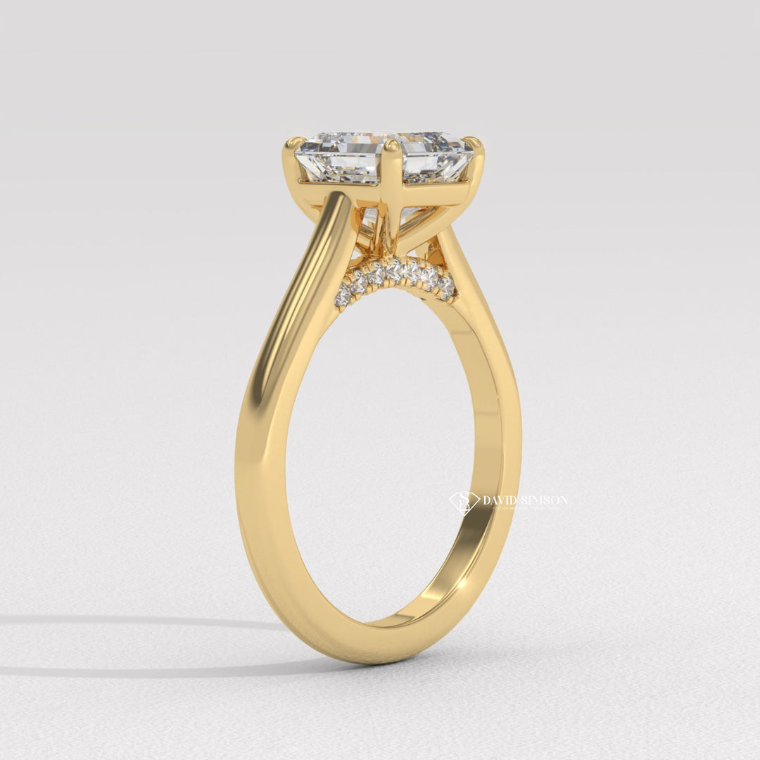 2.0CT-3.0CT Asscher Moissanite Hidden Halo Diamond Bridge Engagement Ring