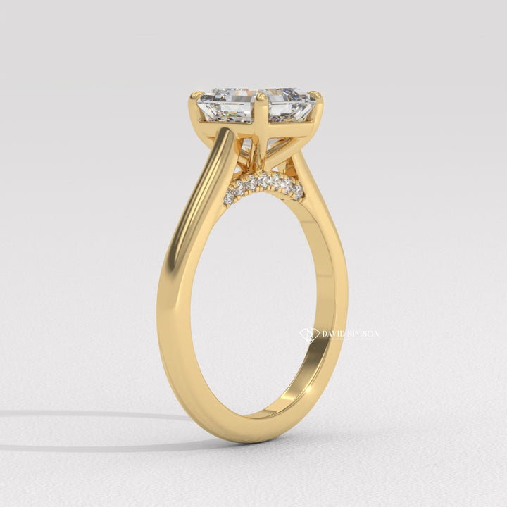 2.0CT-3.0CT Asscher Moissanite Hidden Halo Diamond Bridge Engagement Ring