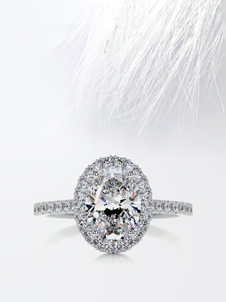 2.15CT Oval Cut Moissanite Diamond Halo Engagement Ring