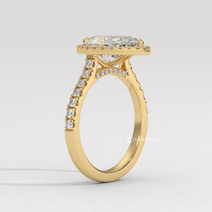 1.50CT-2.50CT Pear Moissanite Halo Diamond Bridge Set Engagement Ring