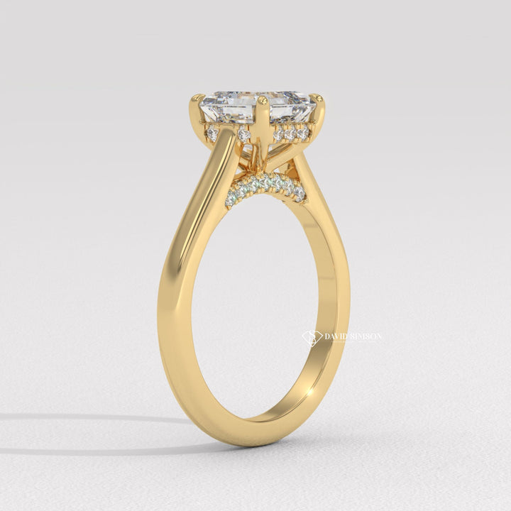 2.50CT-3.50CT Asscher Moissanite Diamond Bridge Set Engagement Ring