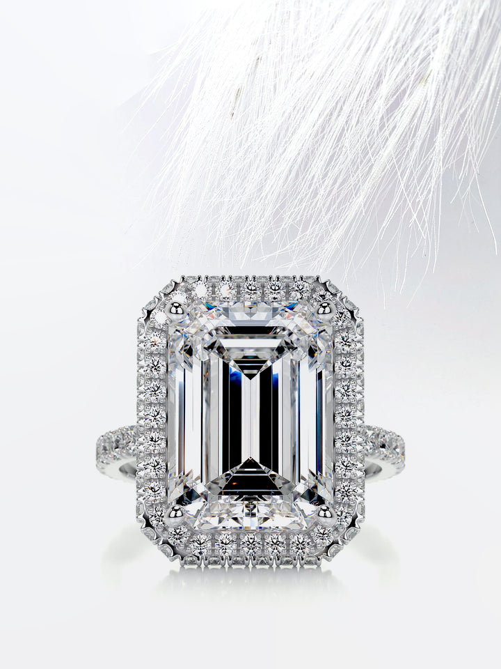 6.75CT Emerald Cut Halo Moissanite Diamond Engagement Ring