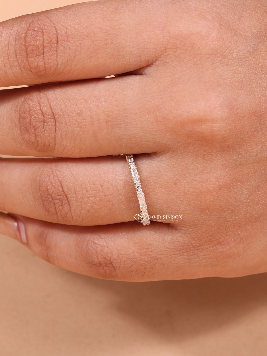 Round & Baguette Cut Moissanite Diamond Full Eternity Wedding Band