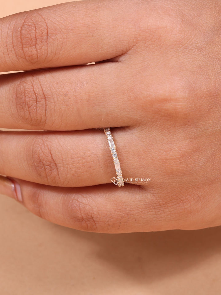 Round & Baguette Cut Moissanite Diamond Full Eternity Wedding Band