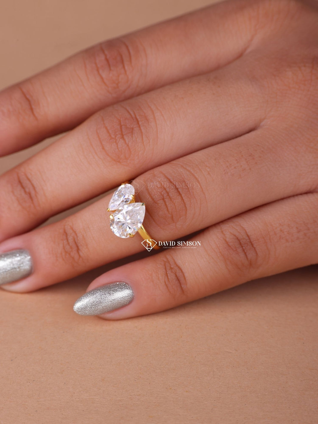 Pear Cut Moissanite Diamond Toi et Moi Engagement Ring for Her