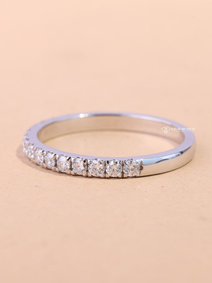 Round Cut Diamond Half Eternity Wedding Stacking Band