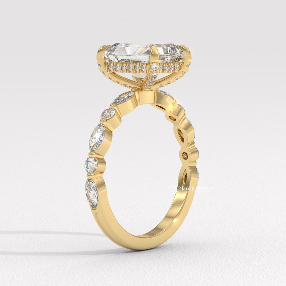 3.50CT-4.50CT Radiant Moissanite Diamond Marquise Pave Engagement Ring