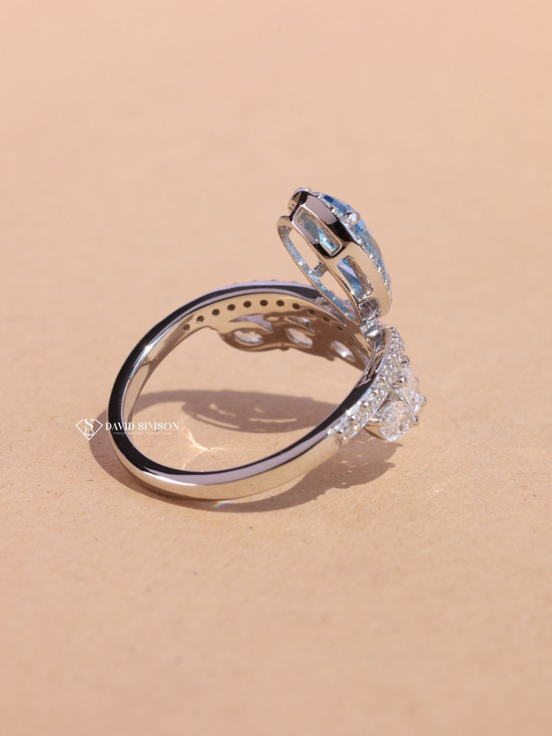 1.0CT-2.0CT Blue Pear Cut Diamond Chevron Engagement Ring