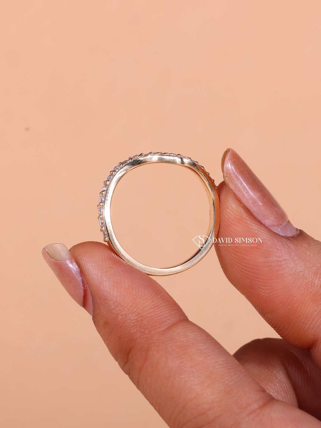 Round Cut Moissanite Diamond Half Eternity Waves Wedding Band