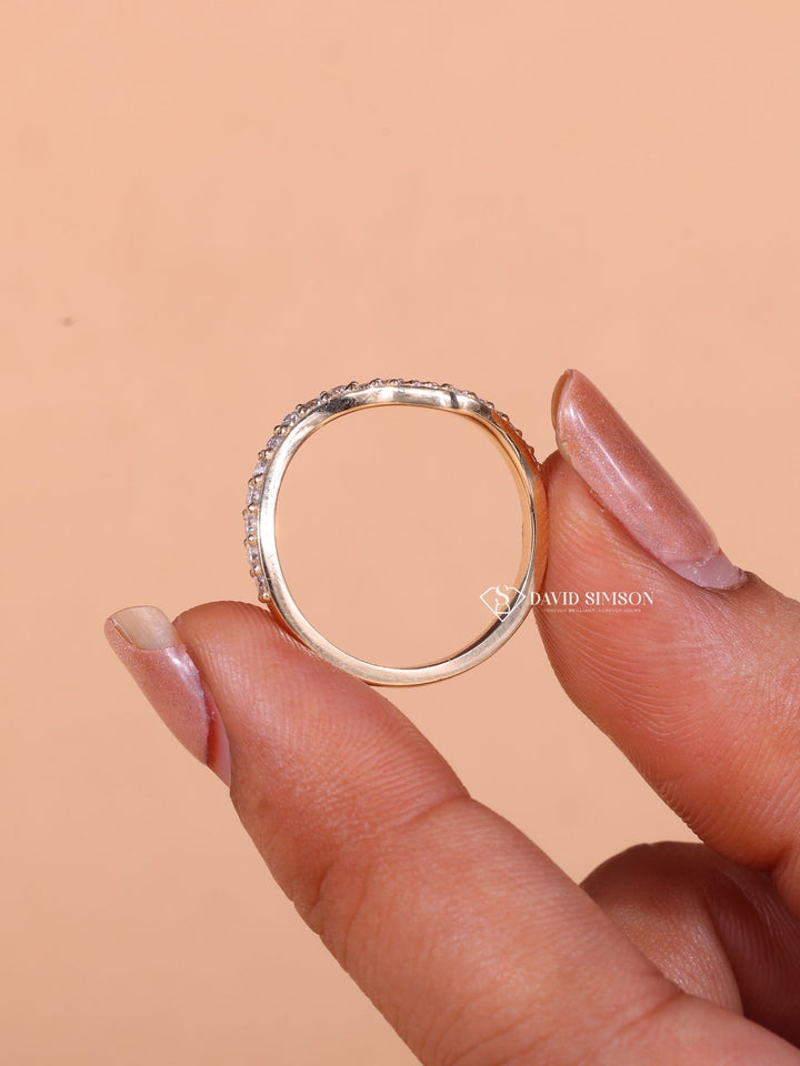 Round Cut Moissanite Diamond Half Eternity Waves Wedding Band