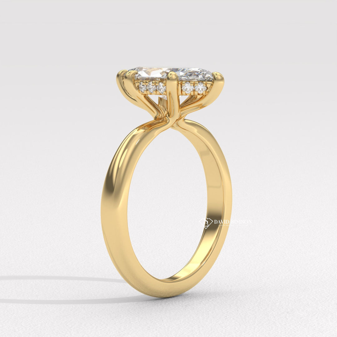 1.0CT-2.0CT Marquise Moissanite Solitaire Diamond Hidden Halo Engagement Ring