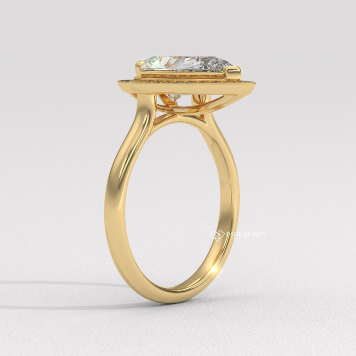 1.50CT-2.50CT Pear Channel Set Halo Moissanite Diamond Engagement Ring