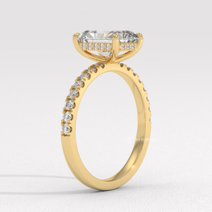 2.0CT-3.0CT Radiant Moissanite Hidden Halo Diamond Engagement Ring
