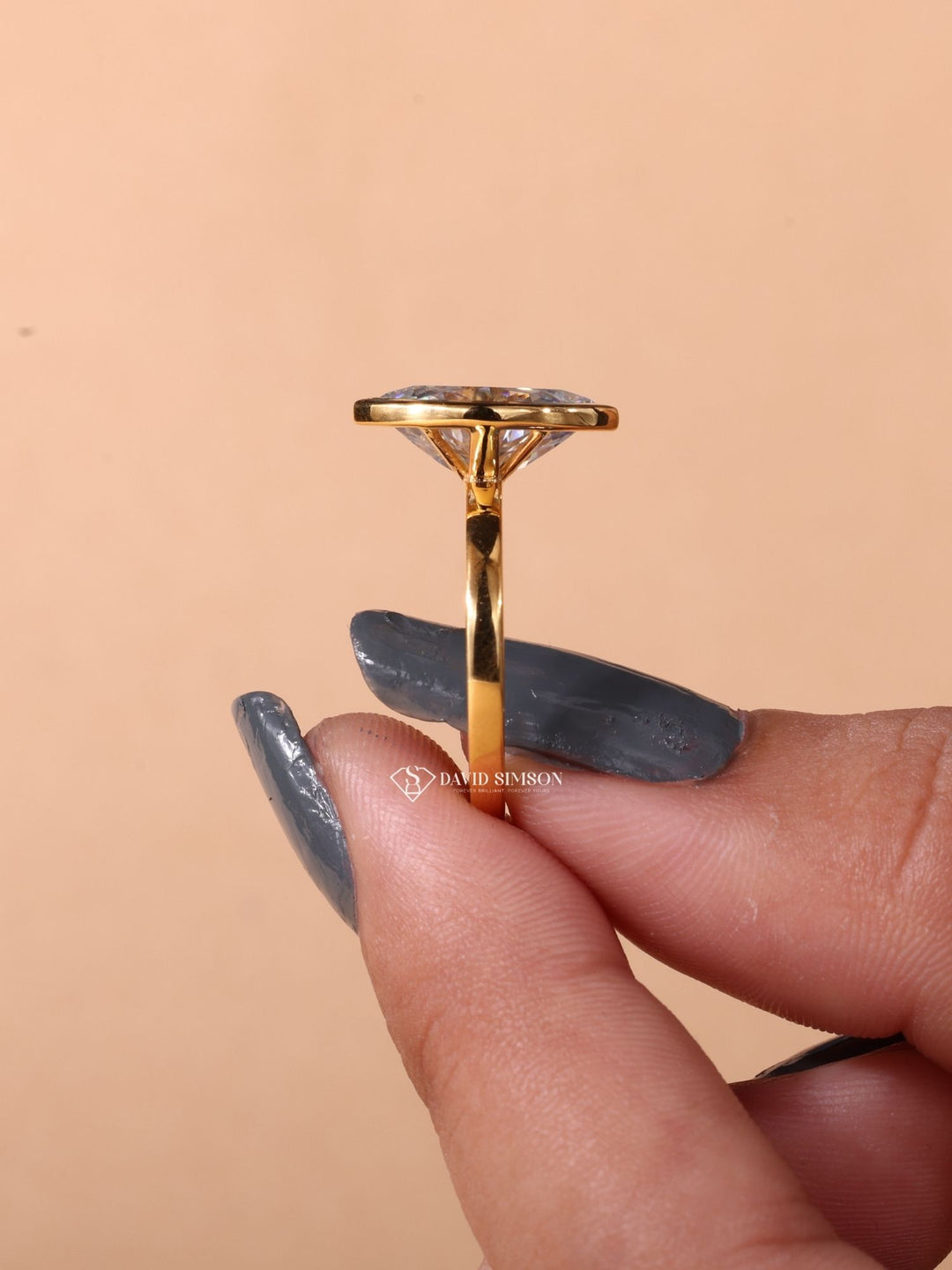 3.0CT-4.0CT Bezel Set Marquise Cut Moissanite Diamond Engagement Ring