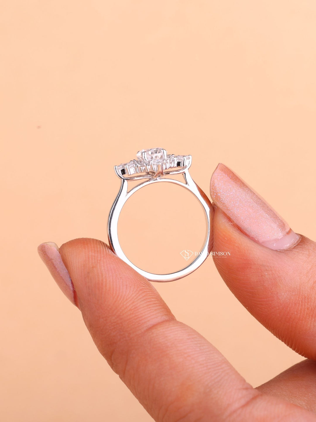 2.0CT-3.0CT Oval Cut Moissanite Diamond Cluster Engagement Ring