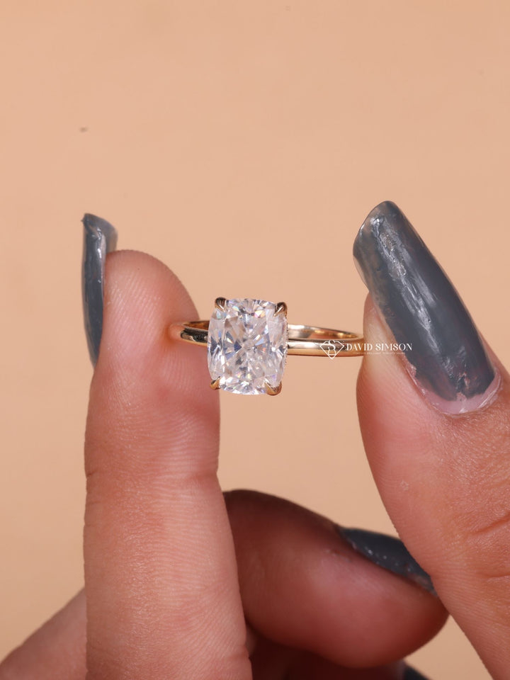 2.50CT-3.50CT Cushion Cut Moissanite Hidden Halo Diamond Engagement Ring