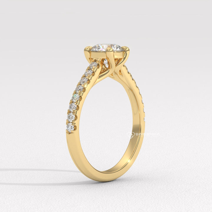 1.0CT-2.0CT Round Moissanite Diamond Pave Engagement Ring