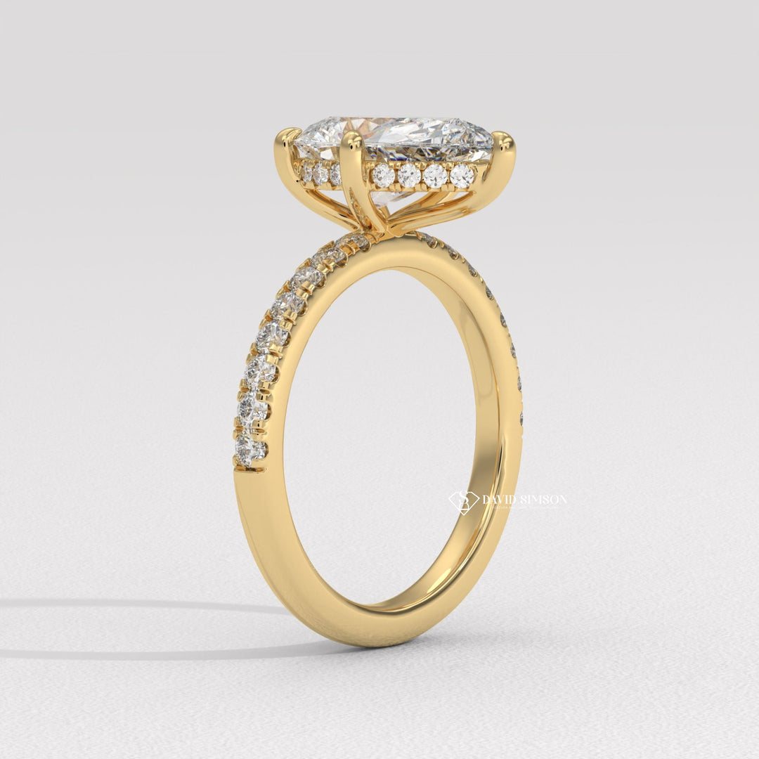 1.50CT-2.50CT Pear Moissanite Diamond Hidden Halo Engagement Ring