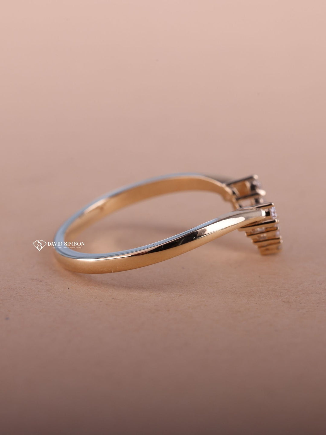 Round Cut Diamond Curved Wedding Stacking Band for Her