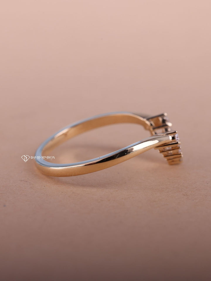 Round Cut Diamond Curved Wedding Stacking Band for Her