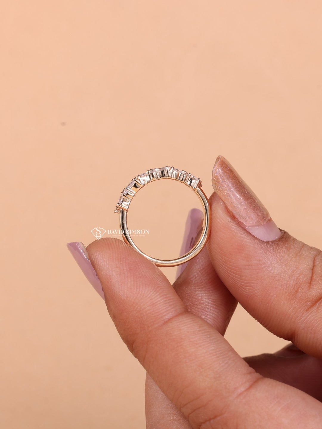 Round & Marquise Cut Moissanite Diamond Half Eternity Wedding Band