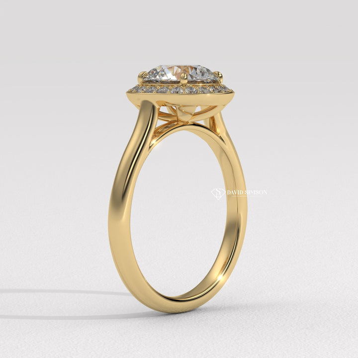 1.0CT-2.0CT Round Cut Moissanite Channel Halo Diamond Solitaire Engagement Ring