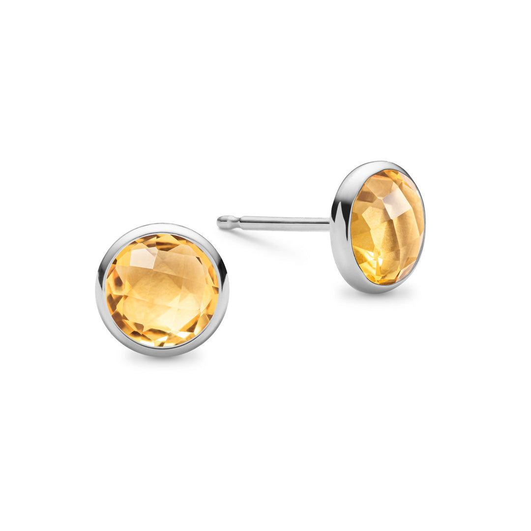 0.90CT Bezel Round Citrine Diamond November Birthstone Studs