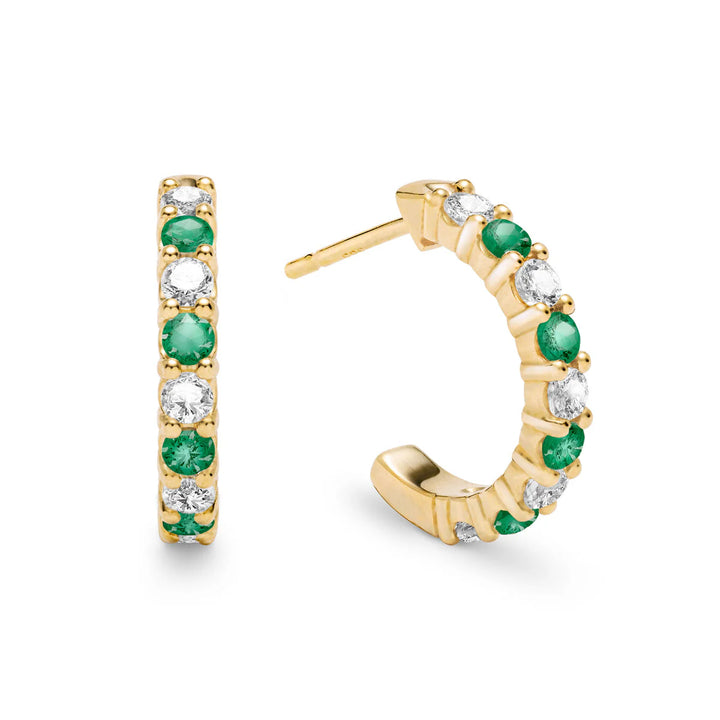 1.0CT Round Emerald Diamond May Birthstone Hoop Earrings