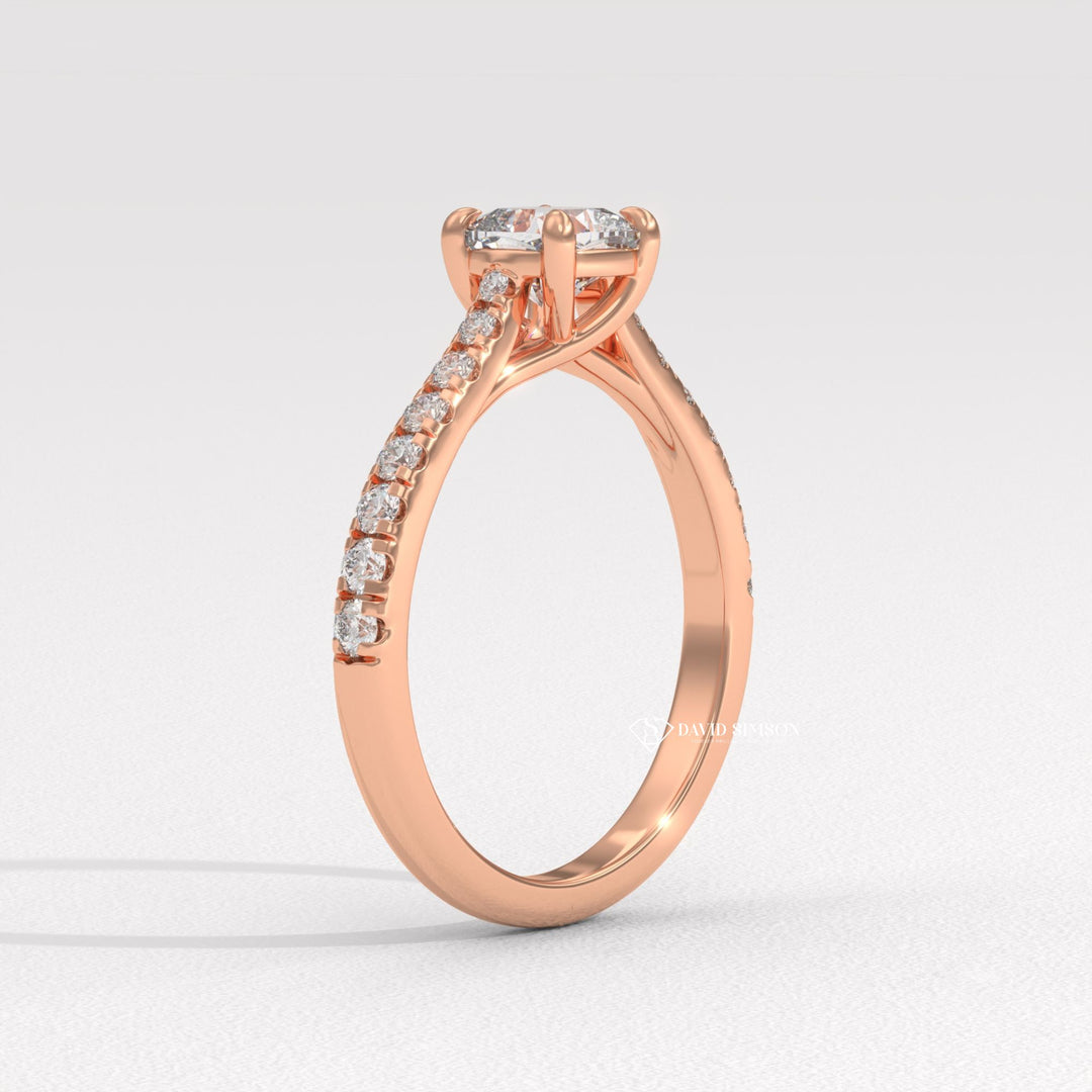 1.0CT-2.0CT Cushion Moissanite Diamond Pave Engagement Ring